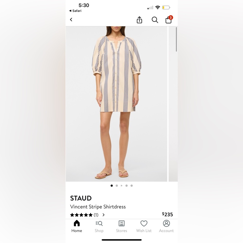 STAUD Vincent stripe Mini Shirt Dress